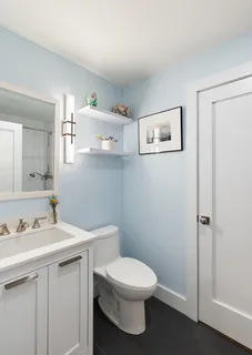 a bathroom with a toilet a sink and mirror