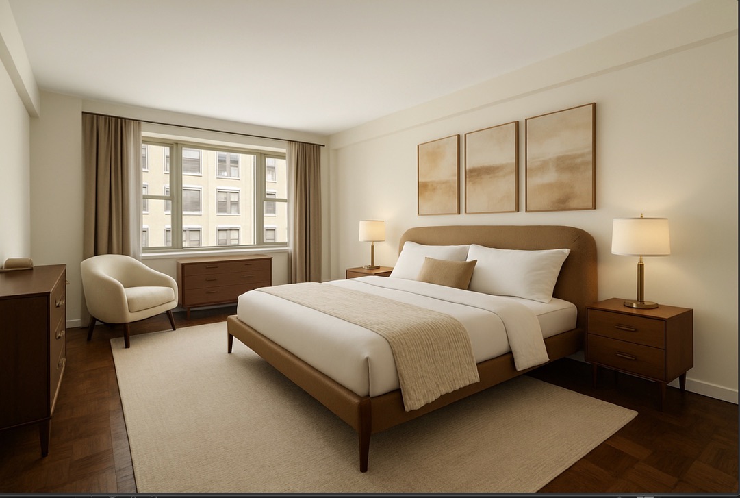 1025 5th Avenue, Unit 7AS Manhattan, NY 10028 - Photo 5 of 16 a bedroom with a bed couch and window