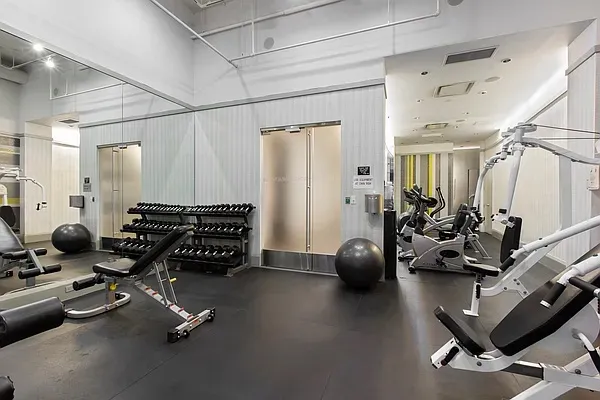 a view of a room with gym equipment