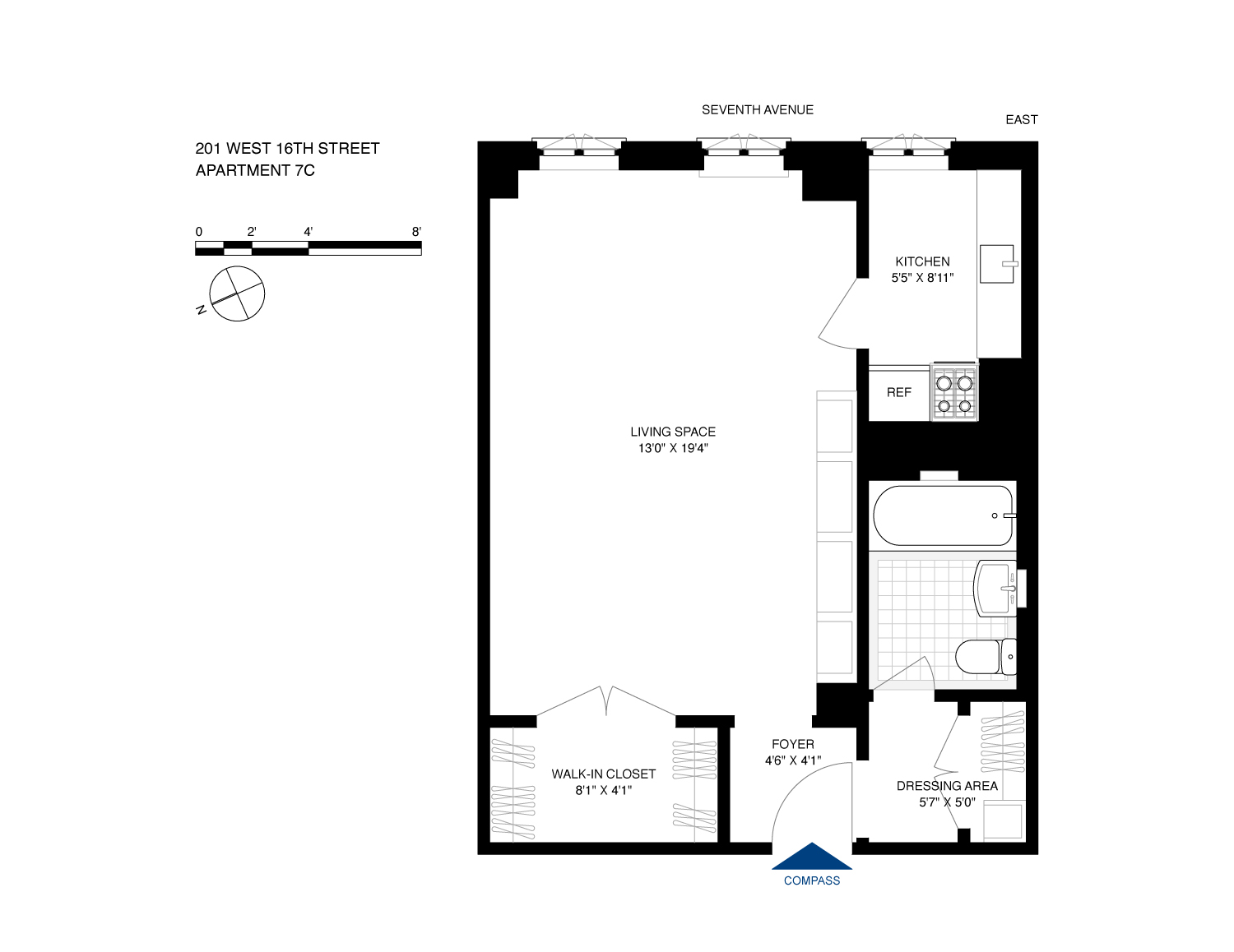 201 West 16th Street, Unit 7C Manhattan, NY 10011 - Photo 8 of 8 a picture of a floor plan