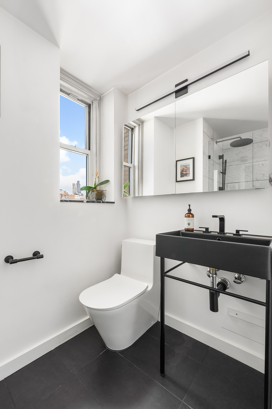 365 West 20th Street, Unit 14B Manhattan, NY 10011 - Photo 13 of 21 a bathroom with a sink a toilet and a mirror