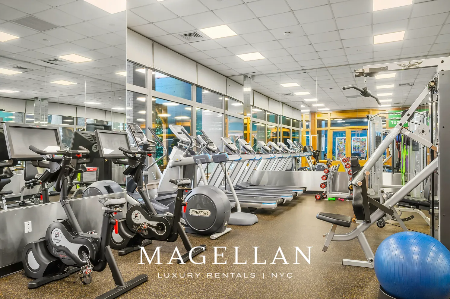 a view of a room with gym equipment