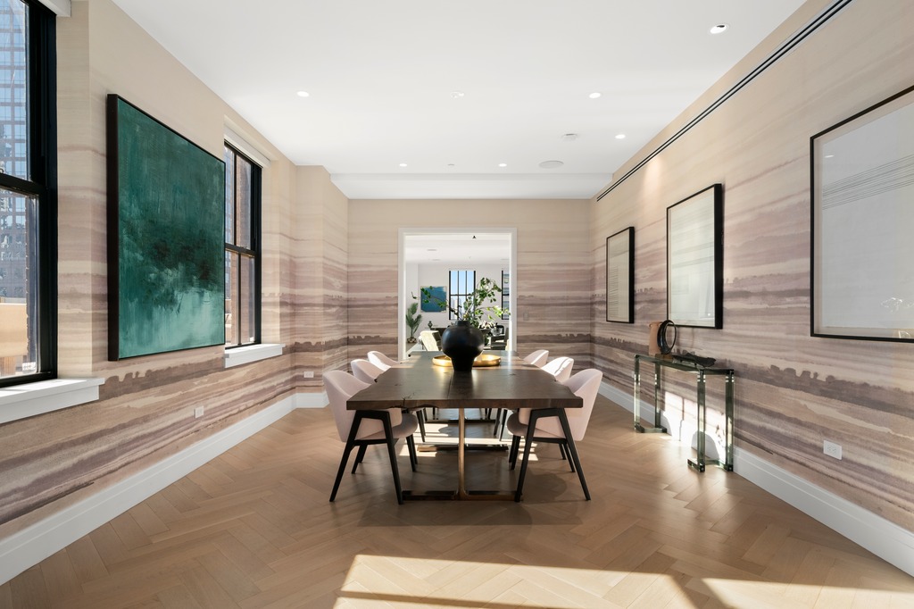 100 Barclay Street, Unit 21AD Manhattan, NY 10007 - Photo 5 of 40 a view of a a dining room with furniture window and wooden floor