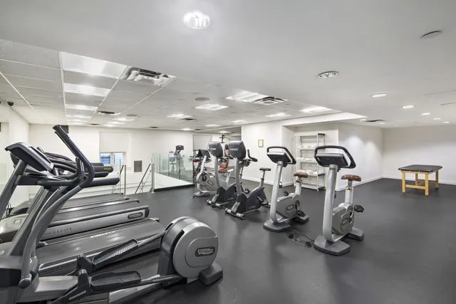a view of a room with gym equipment