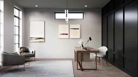 a work room with furniture and wooden floor