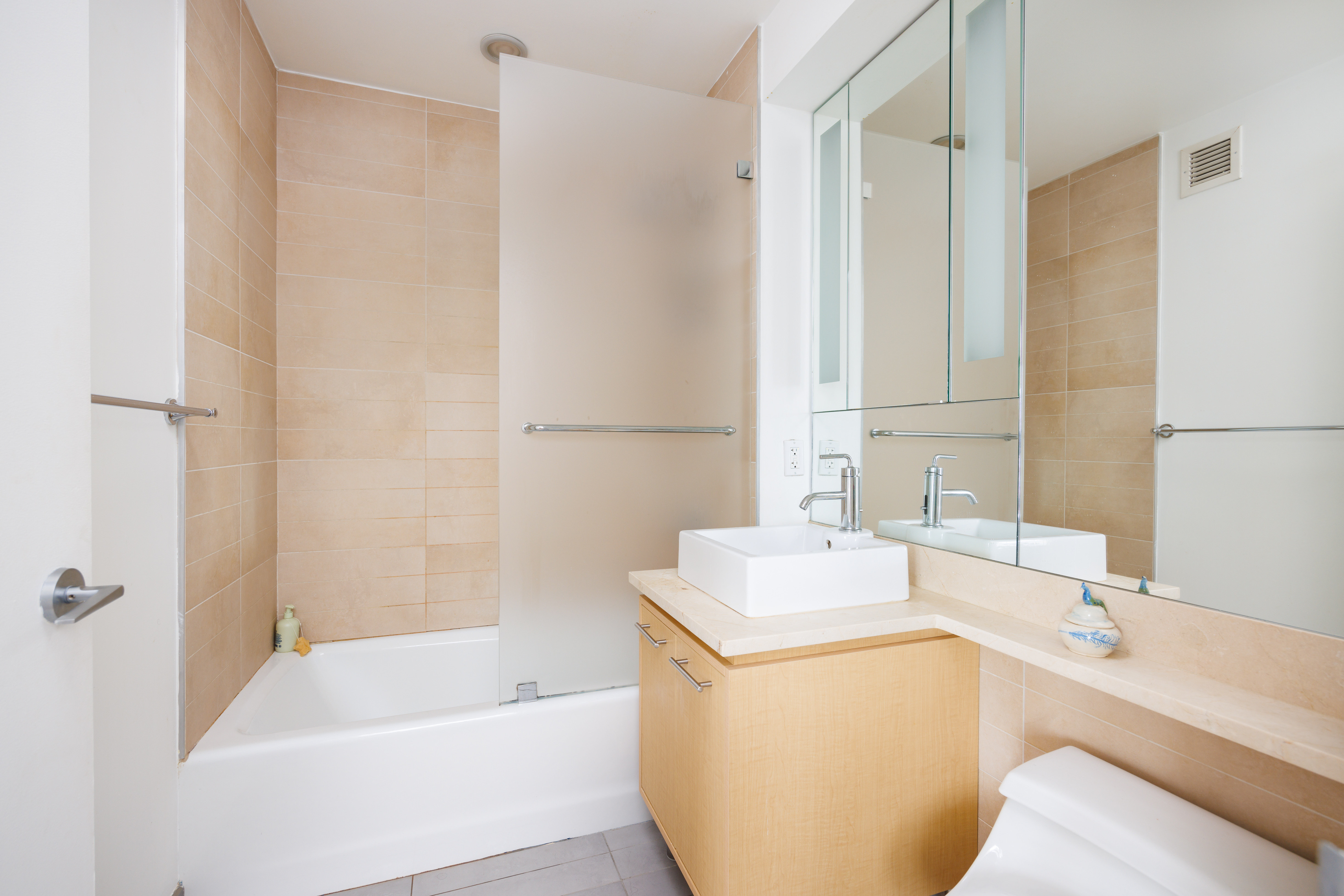 306 Gold Street, Unit 33E Brooklyn, NY 11201 - Photo 6 of 8 a bathroom with a tub sink and mirror