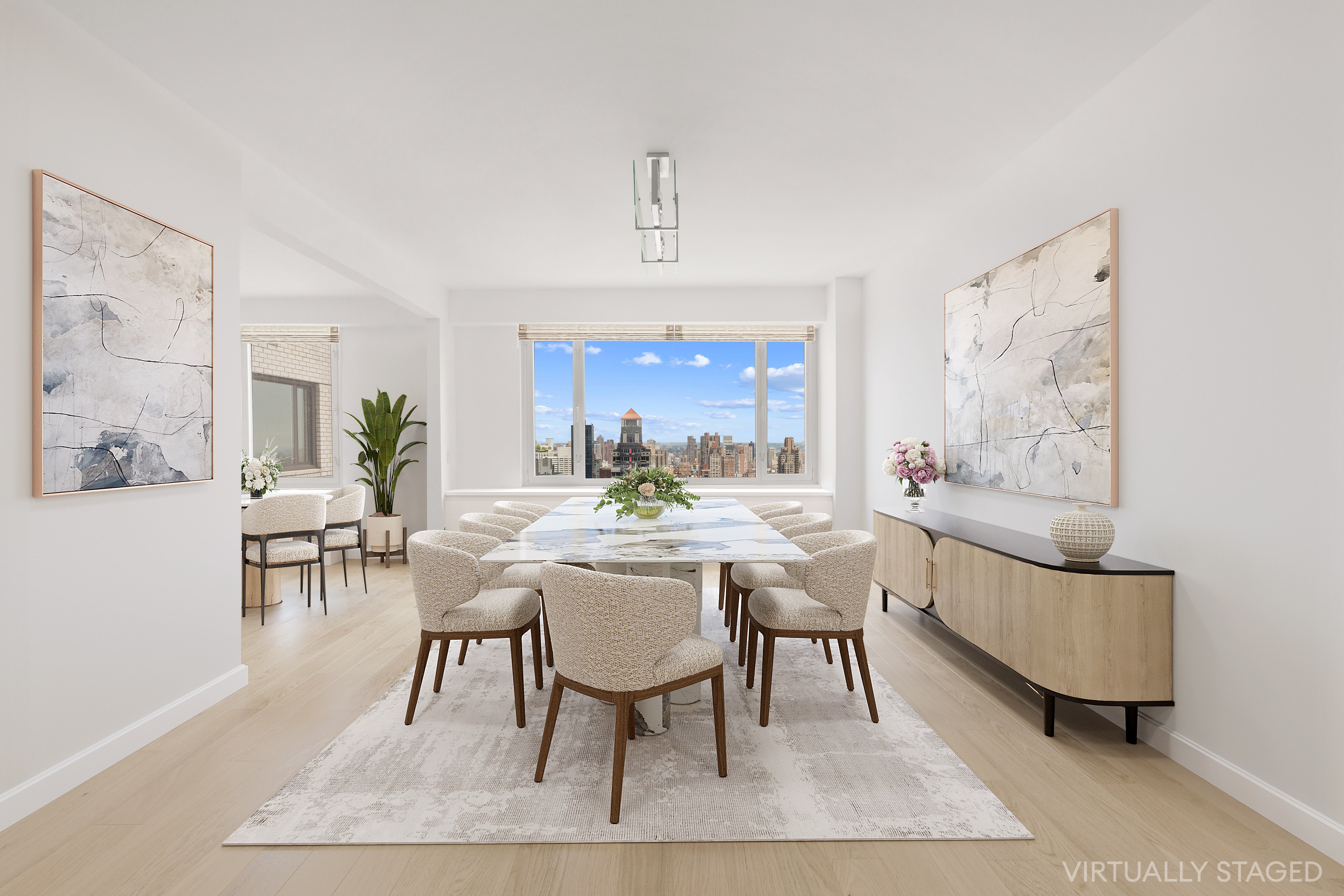 303 East 57th Street, Unit 41G Manhattan, NY 10022 - Photo 5 of 15 a view of a dining room with furniture window and wooden floor