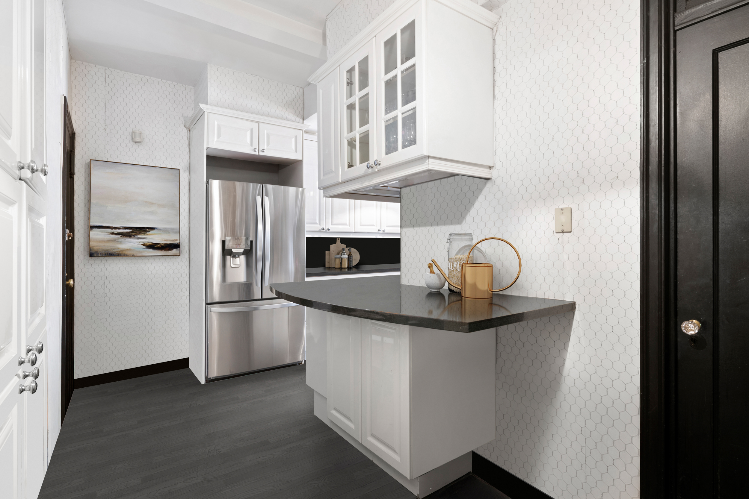 136 East 64th Street, Unit 11E Manhattan, NY 10065 - Photo 6 of 14 a kitchen with stainless steel appliances granite countertop a refrigerator and a stove