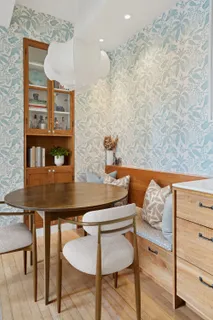 a hallway with cabinets