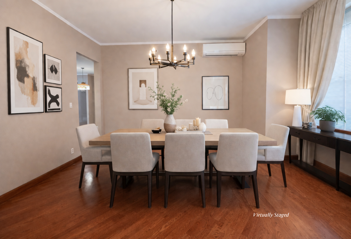 1823 78th Street Brooklyn, NY 11214 - Photo 2 of 5 a view of a dining room with furniture a chandelier and wooden floor