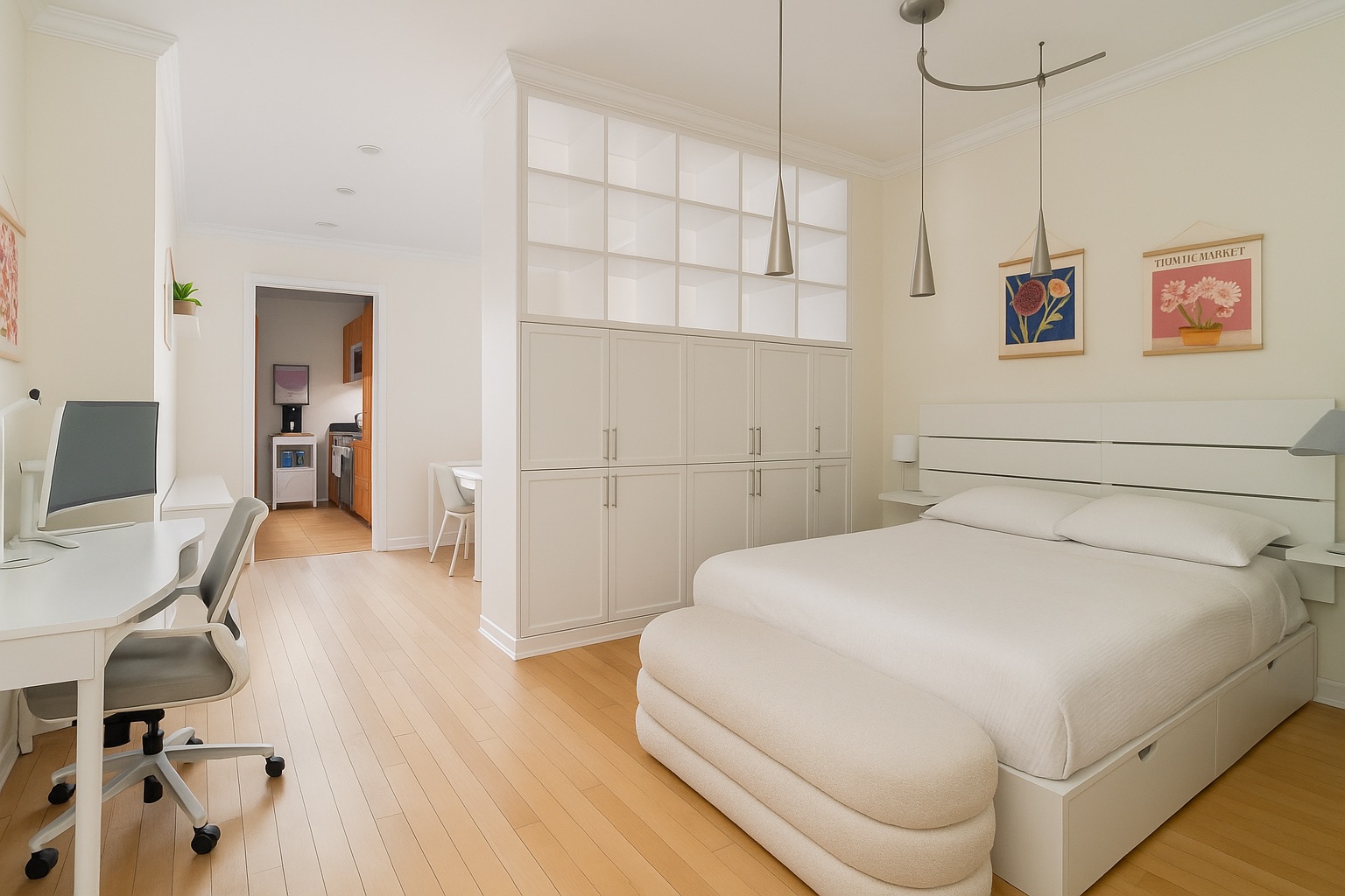 450 East 83rd Street, Unit 5F Manhattan, NY 10028 - Photo 3 of 11 a bedroom with a bed and a flat screen tv