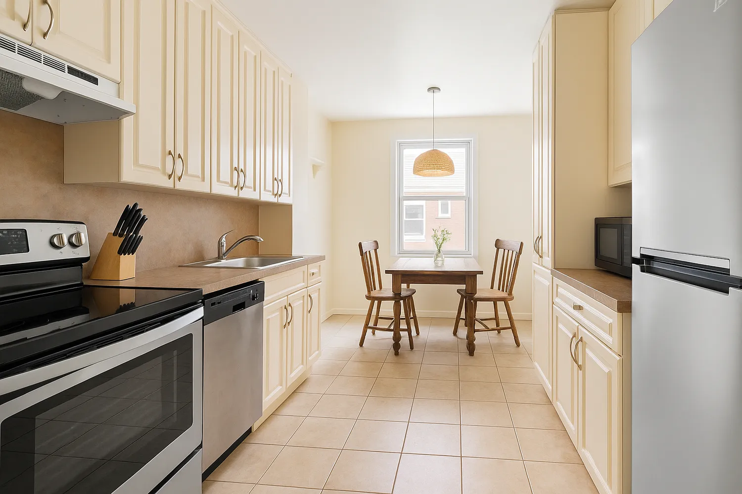 a kitchen with a sink cabinets and window