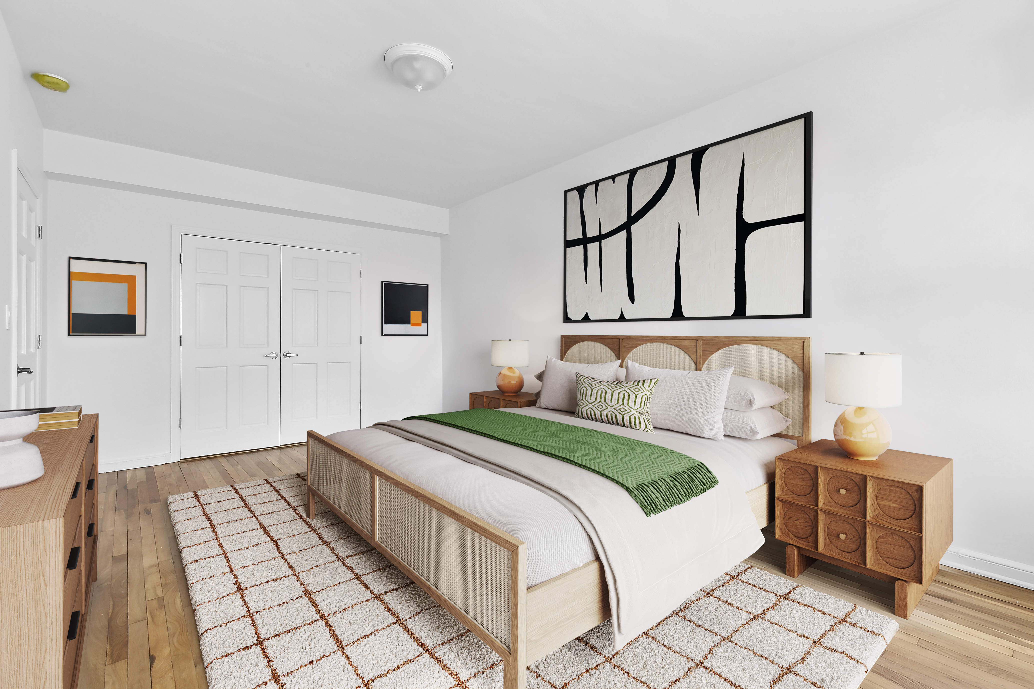 159-34 Riverside Drive West, Unit 5F90 Manhattan, NY 10032 - Photo 12 of 23 a bedroom with a bed and a night stand