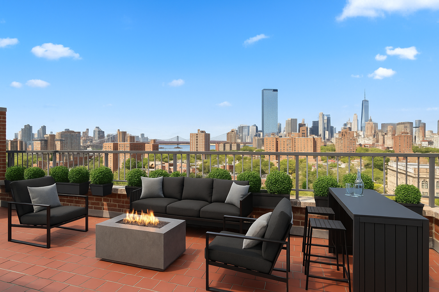 573 Grand Street, Unit D1707/1801 Manhattan, NY 10002 - Photo 19 of 24 a view of a terrace with couches and a table