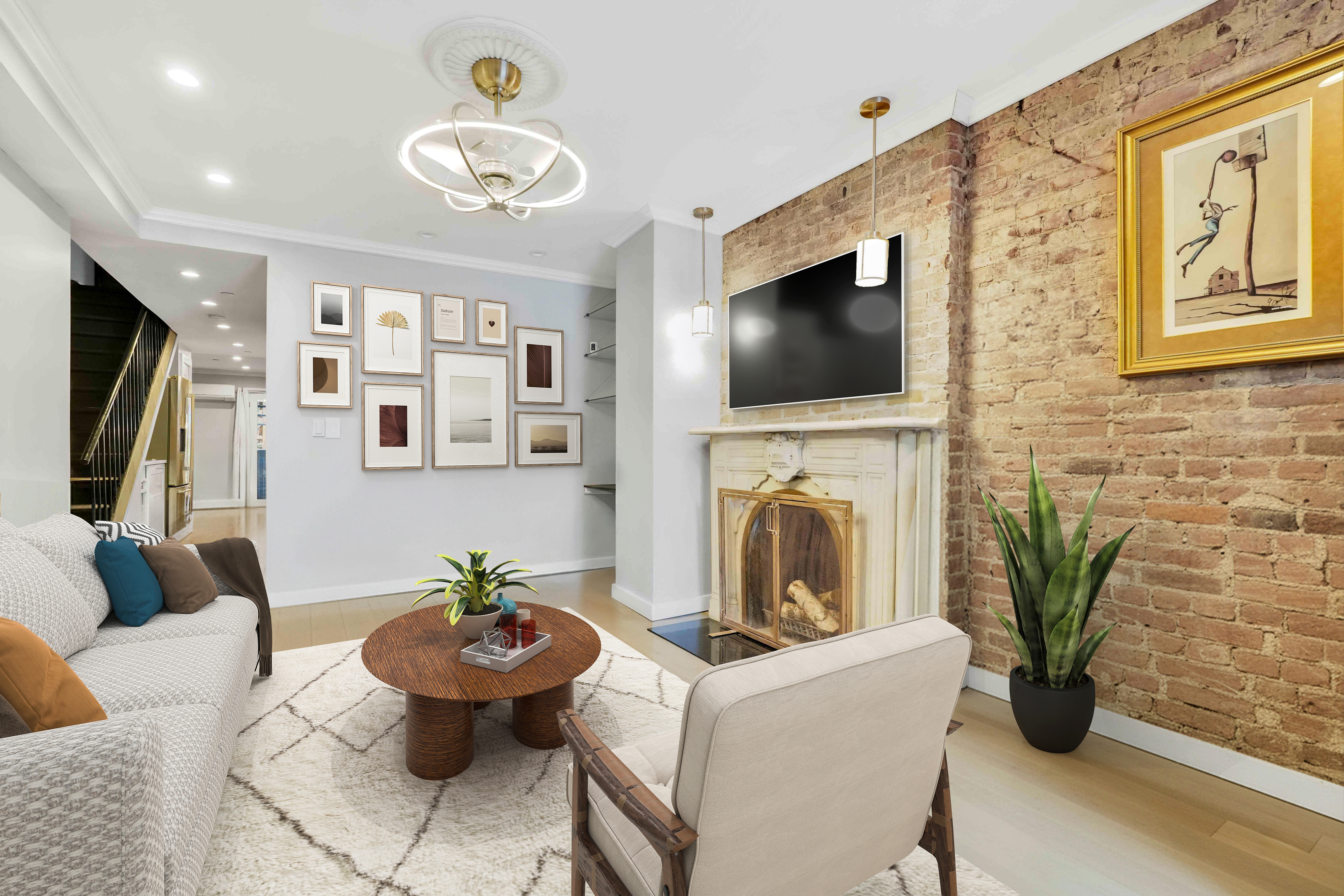 288 St James Place, Unit TRIPLEX Brooklyn, NY 11238 - Photo 10 of 25 a living room with furniture a flat screen tv and a fireplace