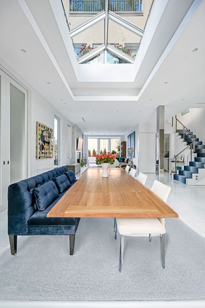 a room with table and window