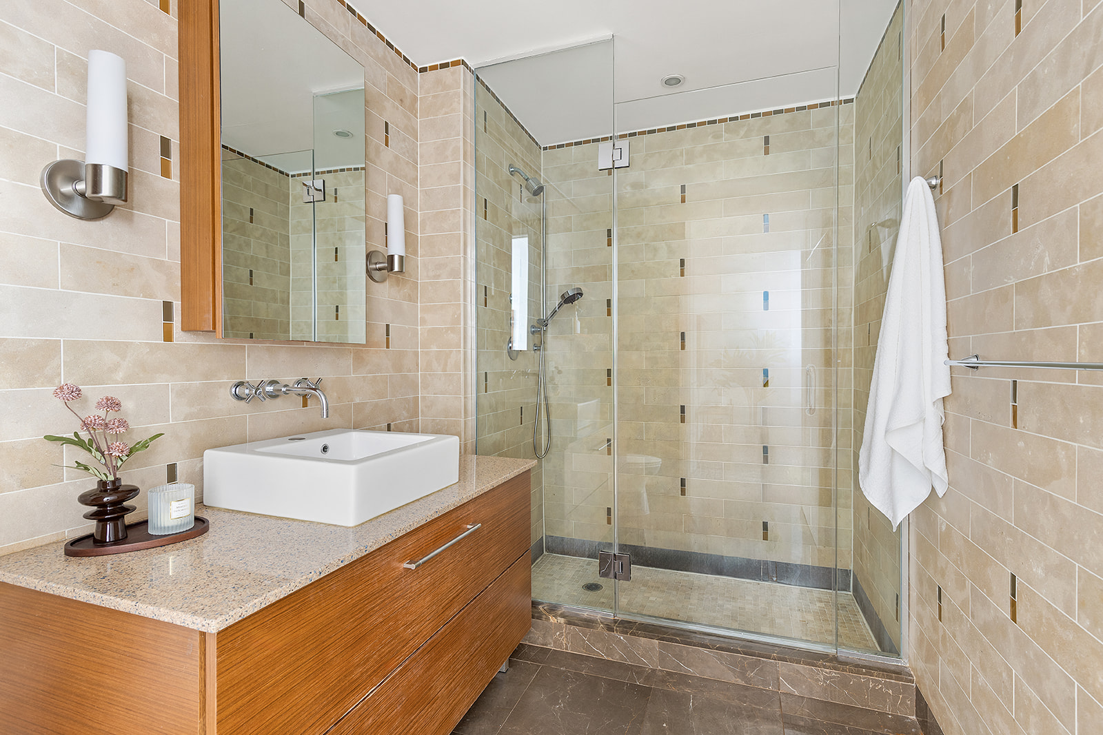 500 4th Avenue, Unit 4D Brooklyn, NY 11215 - Photo 7 of 11 a bathroom with a sink a shower and a mirror