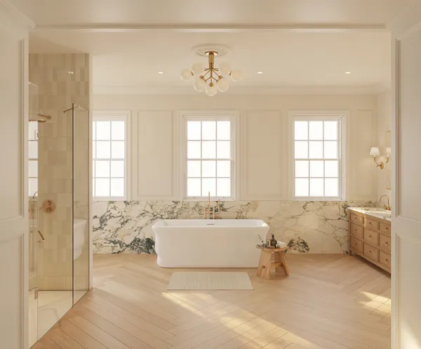 a view of a yard in front of a house with a large tree