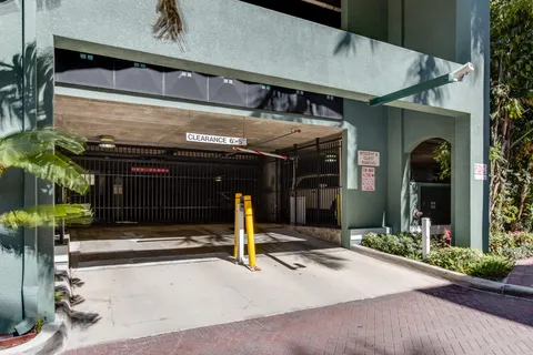 an entryway with a plant in front of it