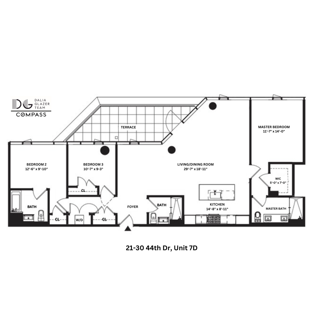 21-30 44th Drive, Unit 7D Queens, NY 11101 - Photo 14 of 14 a black and white photo of a living room