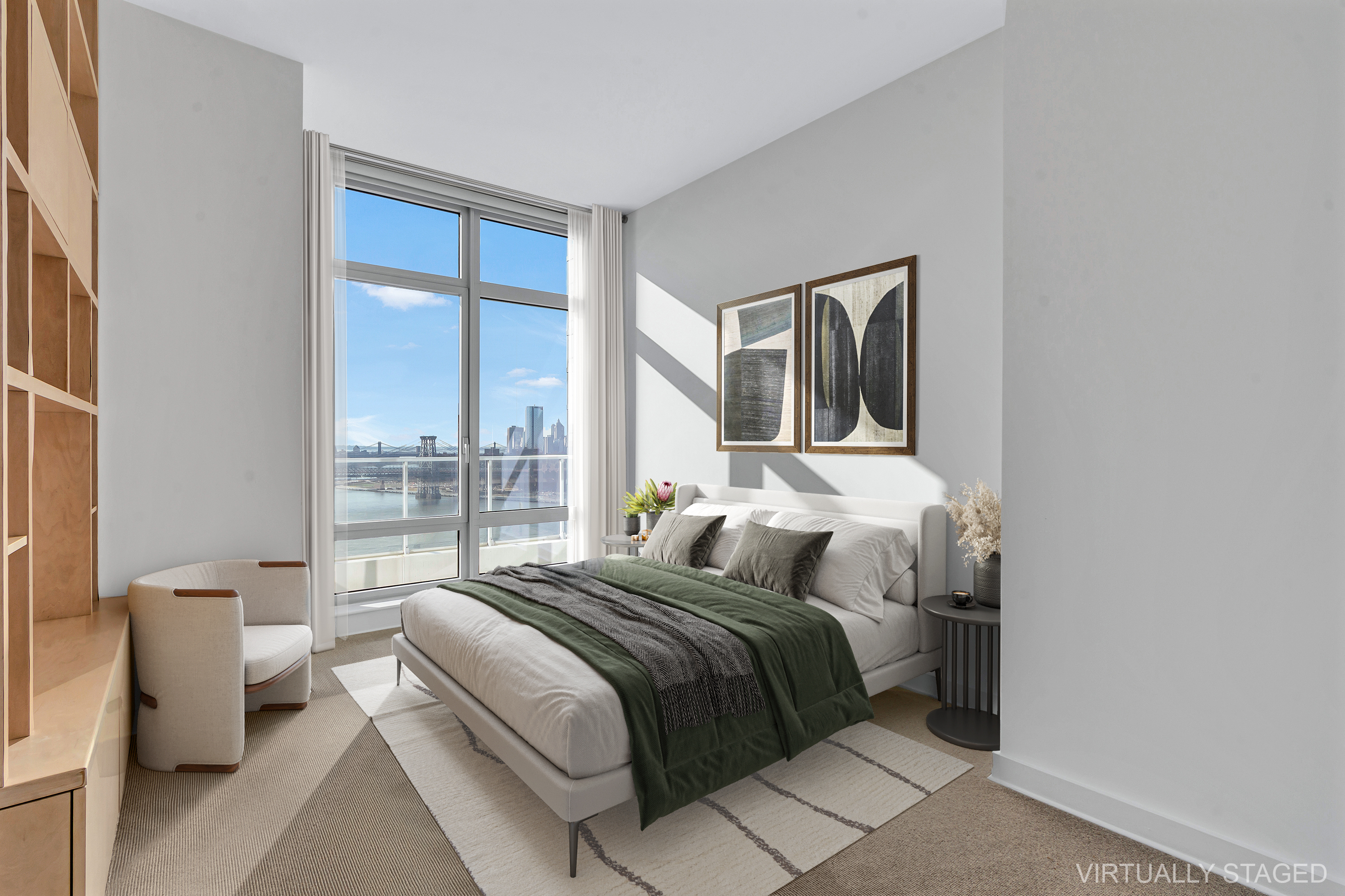 2 Northside Piers, Unit PH2 Brooklyn, NY 11249 - Photo 19 of 27 a bedroom with a bed and a large window
