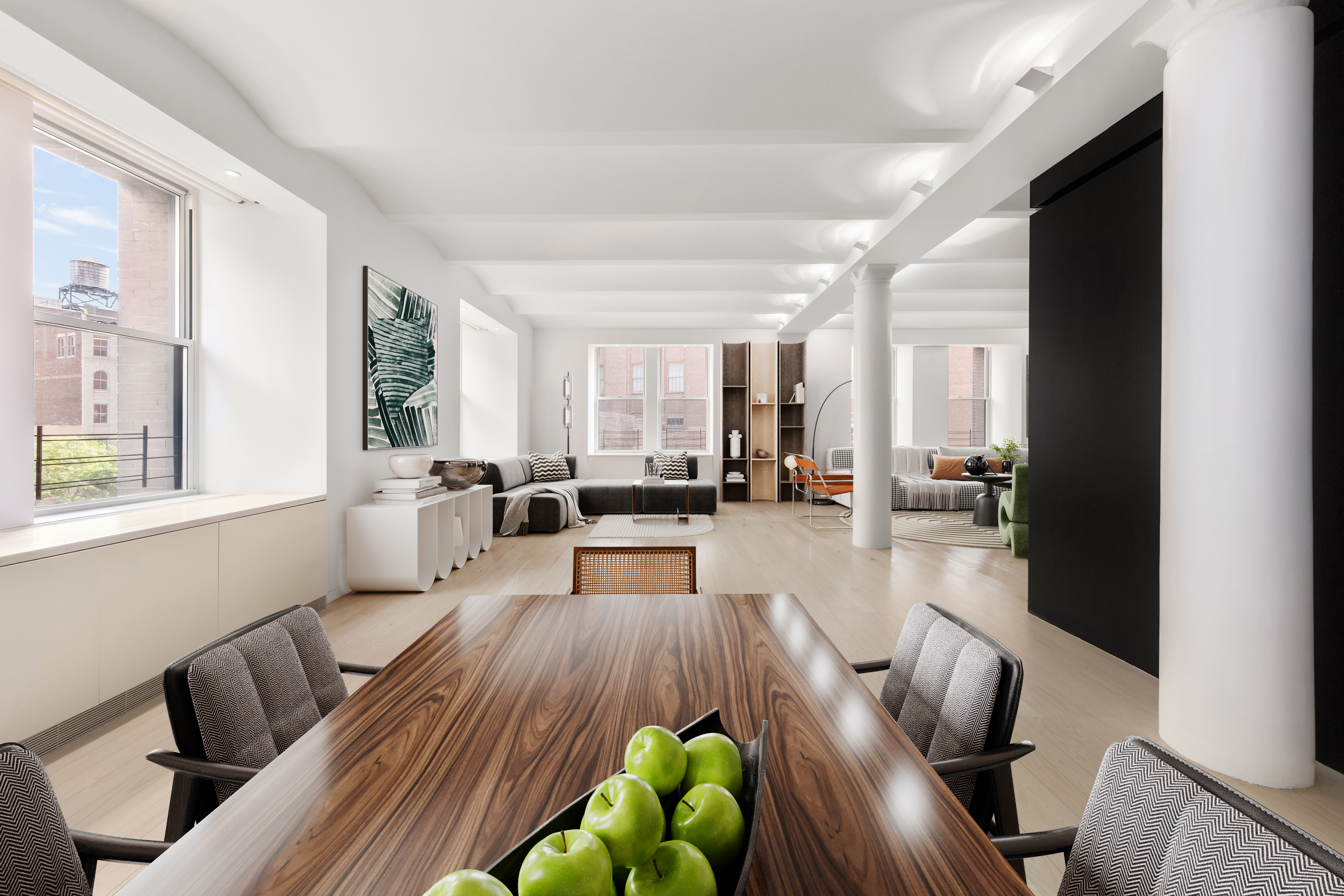 55 Hudson Street, Unit 3BCD Manhattan, NY 10013 - Photo 6 of 21 a living room with furniture fireplace and a large window