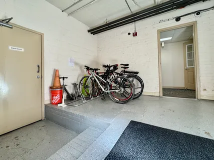 a view of a garage with rack