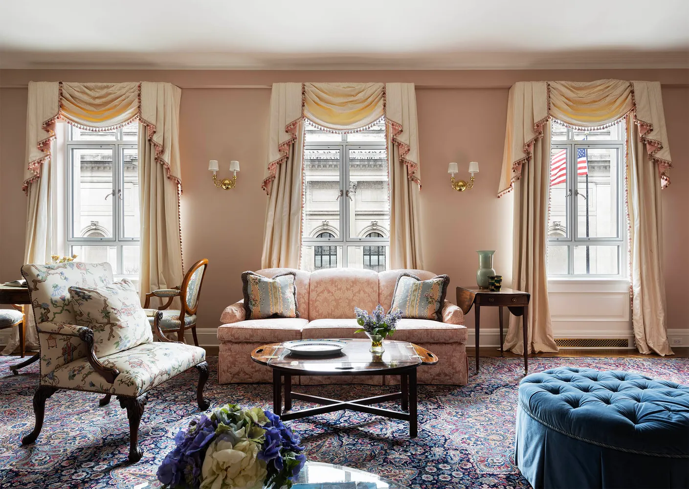 a living room with furniture and a window
