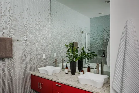 a close view of sink and mirror