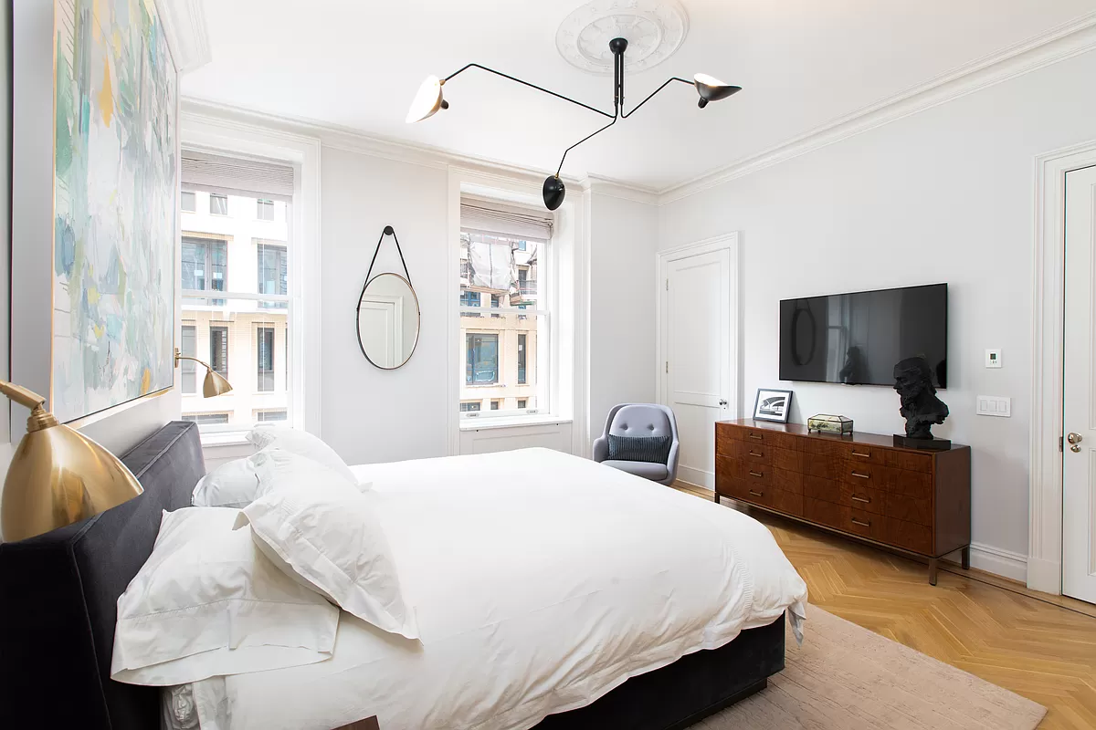 390 West End Avenue, Unit 7DS Manhattan, NY 10024 - Photo 22 of 31 a bedroom with a bed and a flat tv screen on the dresser