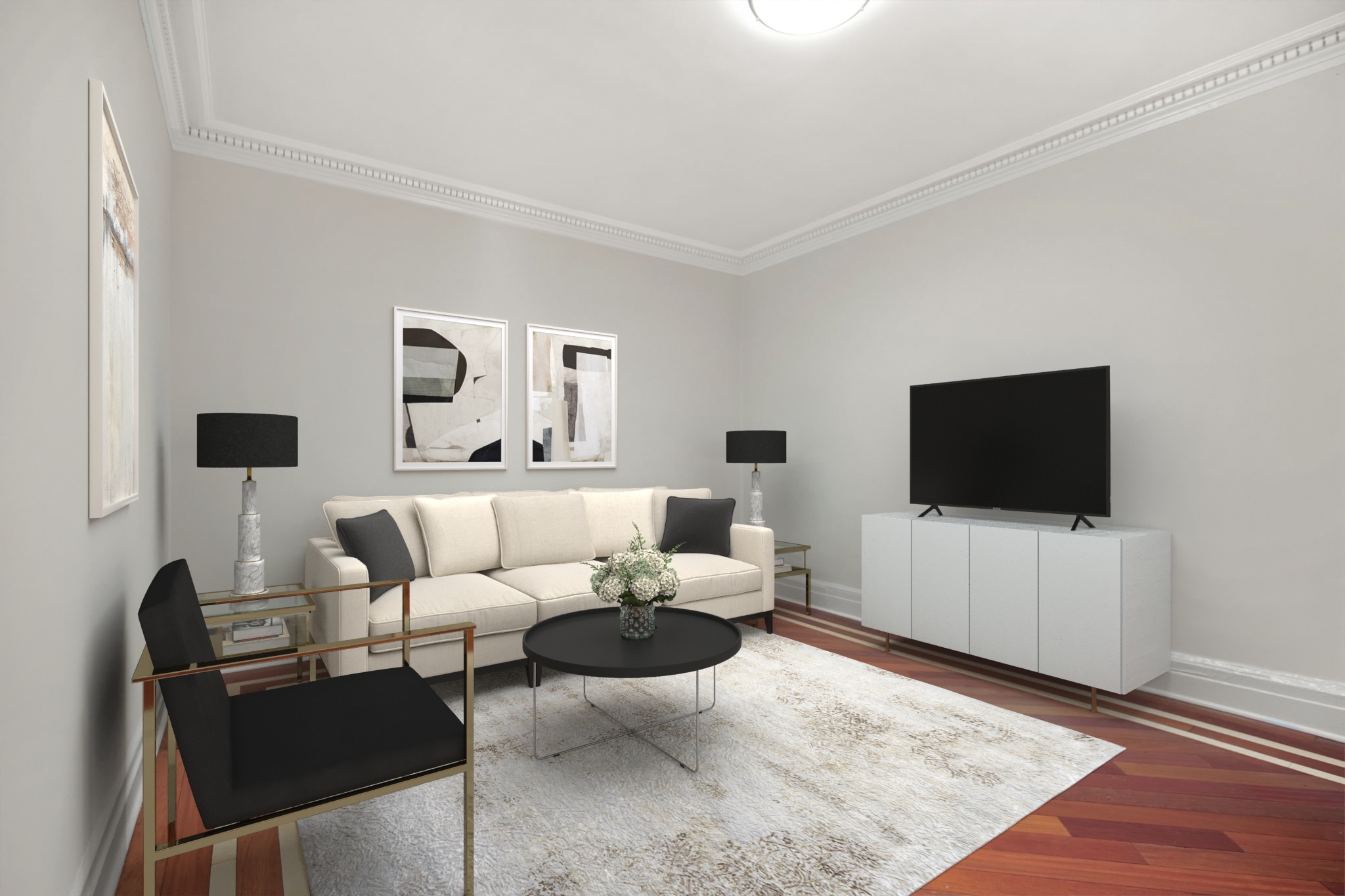 305 West 72nd Street, Unit 7D Manhattan, NY 10023 - Photo 2 of 12 a living room with furniture and a flat screen tv