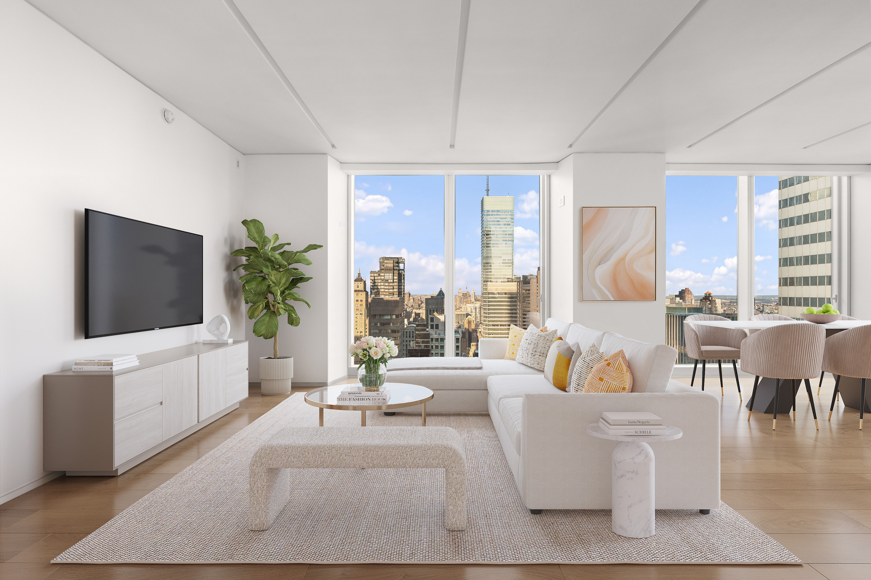 100 East 53rd Street, Unit 40A Manhattan, NY 10022 - Photo 2 of 20 a living room with furniture and a flat screen tv
