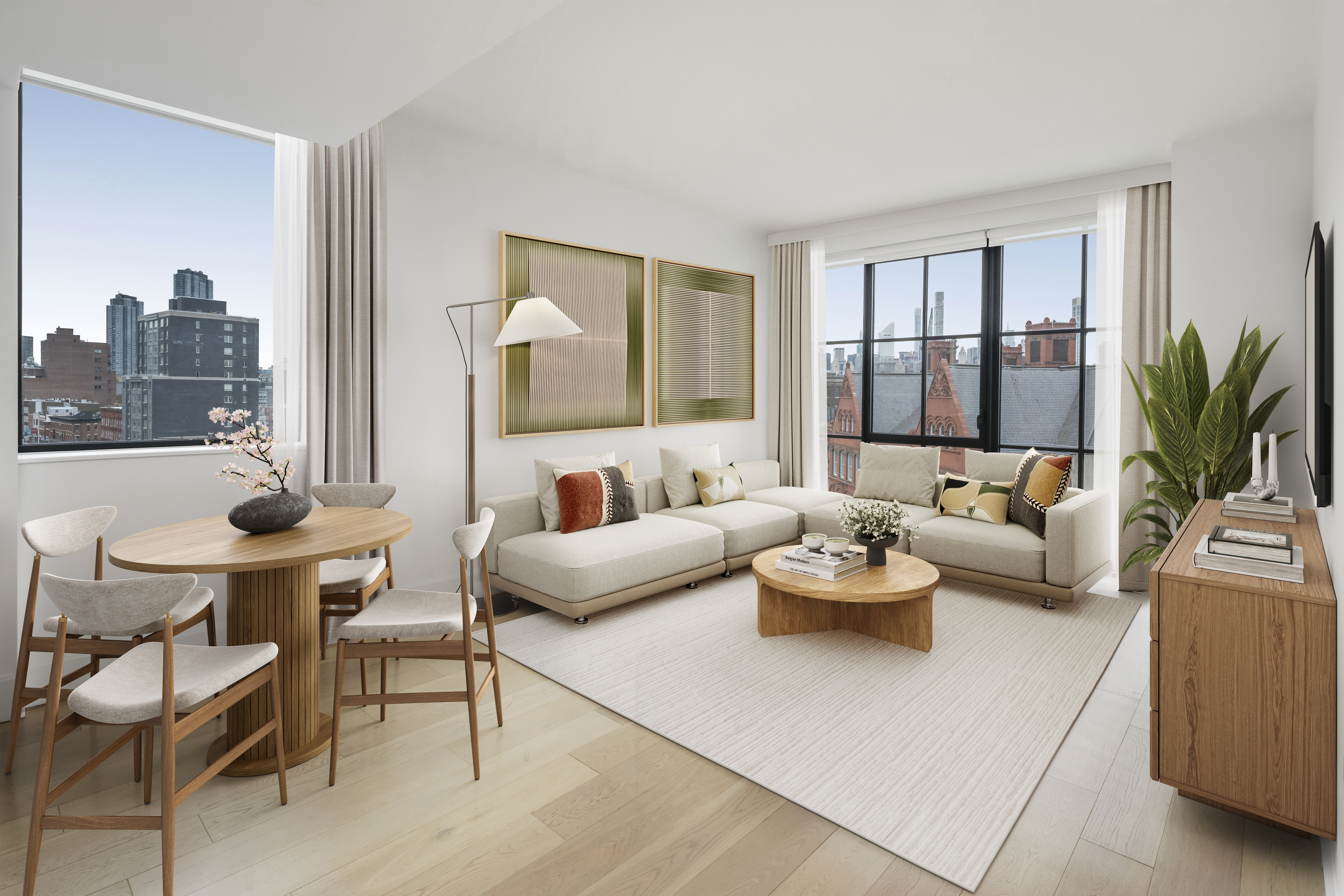 22-18 Jackson Avenue, Unit 719 Queens, NY 11101 - Photo 3 of 12 a living room with furniture and a potted plant