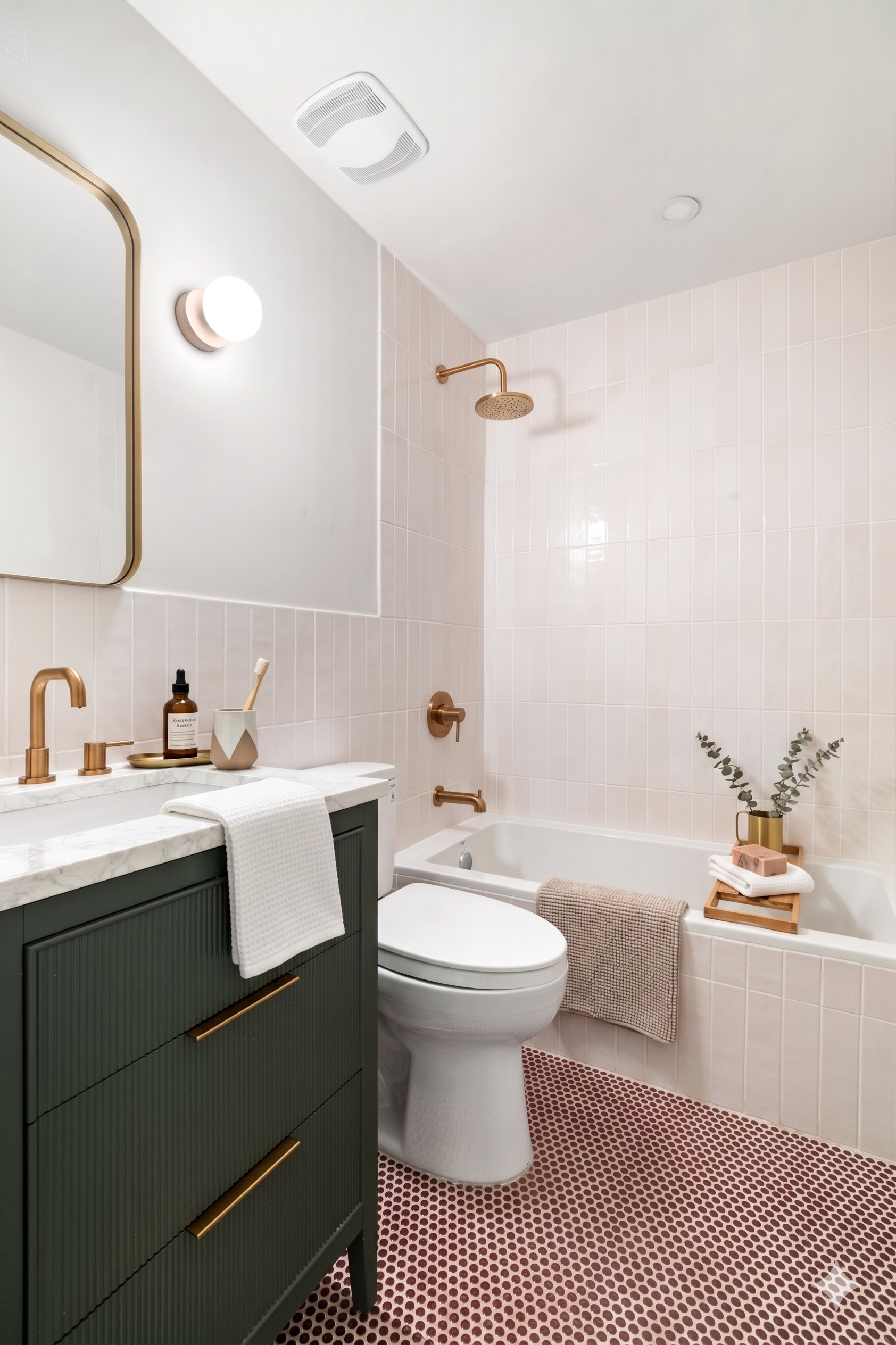306 Halsey Street Brooklyn, NY 11216 - Photo 6 of 10 a bathroom with a sink a toilet a mirror and shower