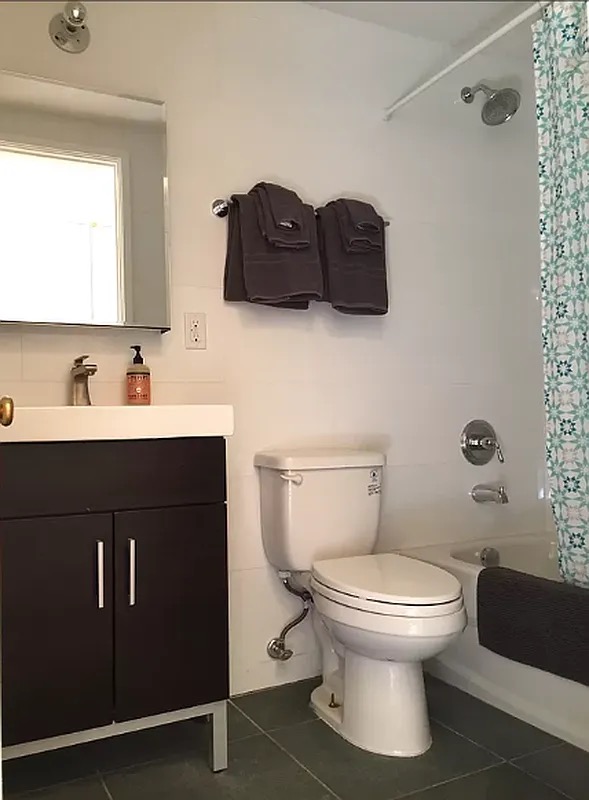 1370 Pacific Street, Unit 1 Brooklyn, NY 11216 - Photo 4 of 9 a bathroom with a toilet sink and mirror