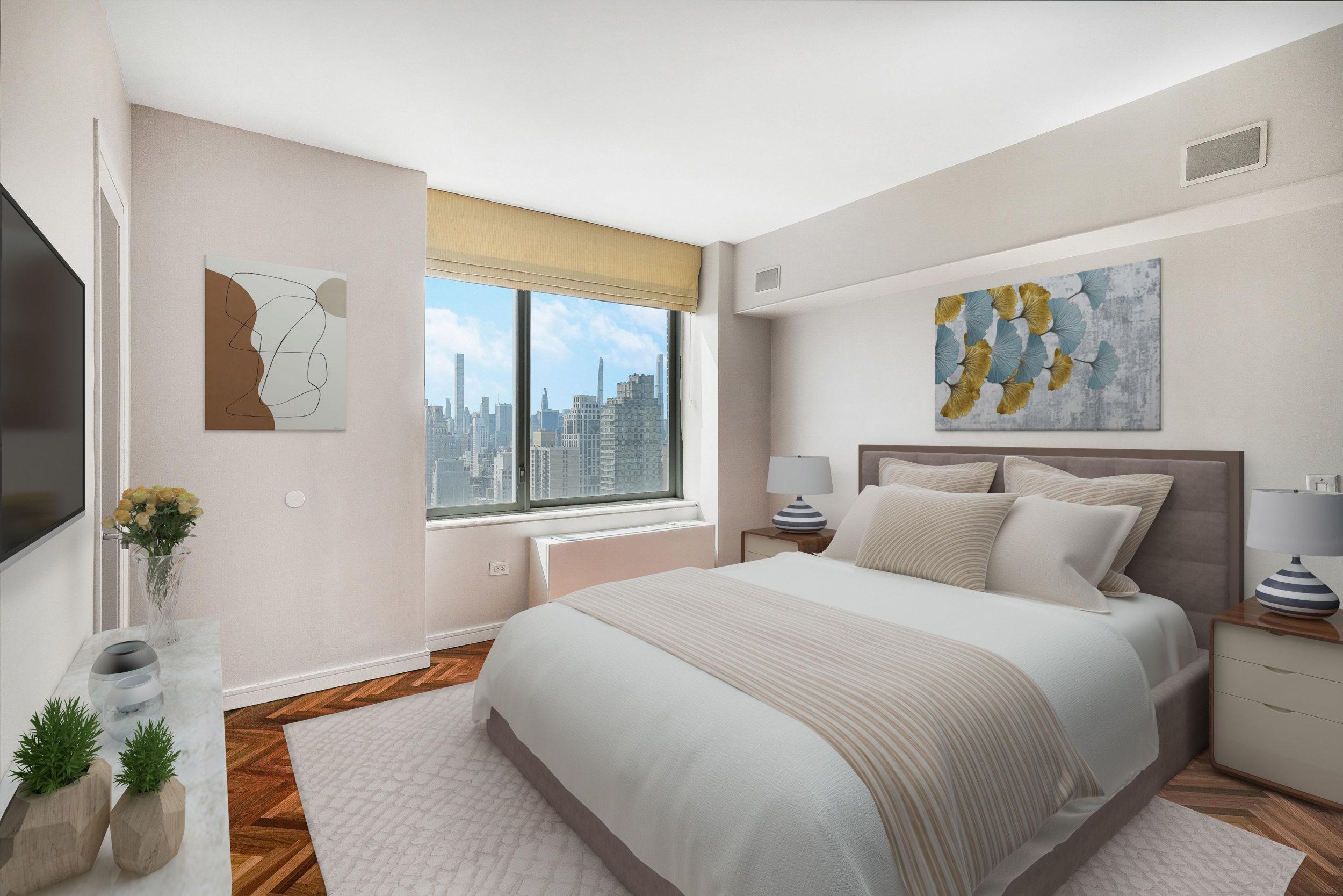 360 East 88th Street, Unit 34A Manhattan, NY 10128 - Photo 14 of 35 a bedroom with a bed and a large window