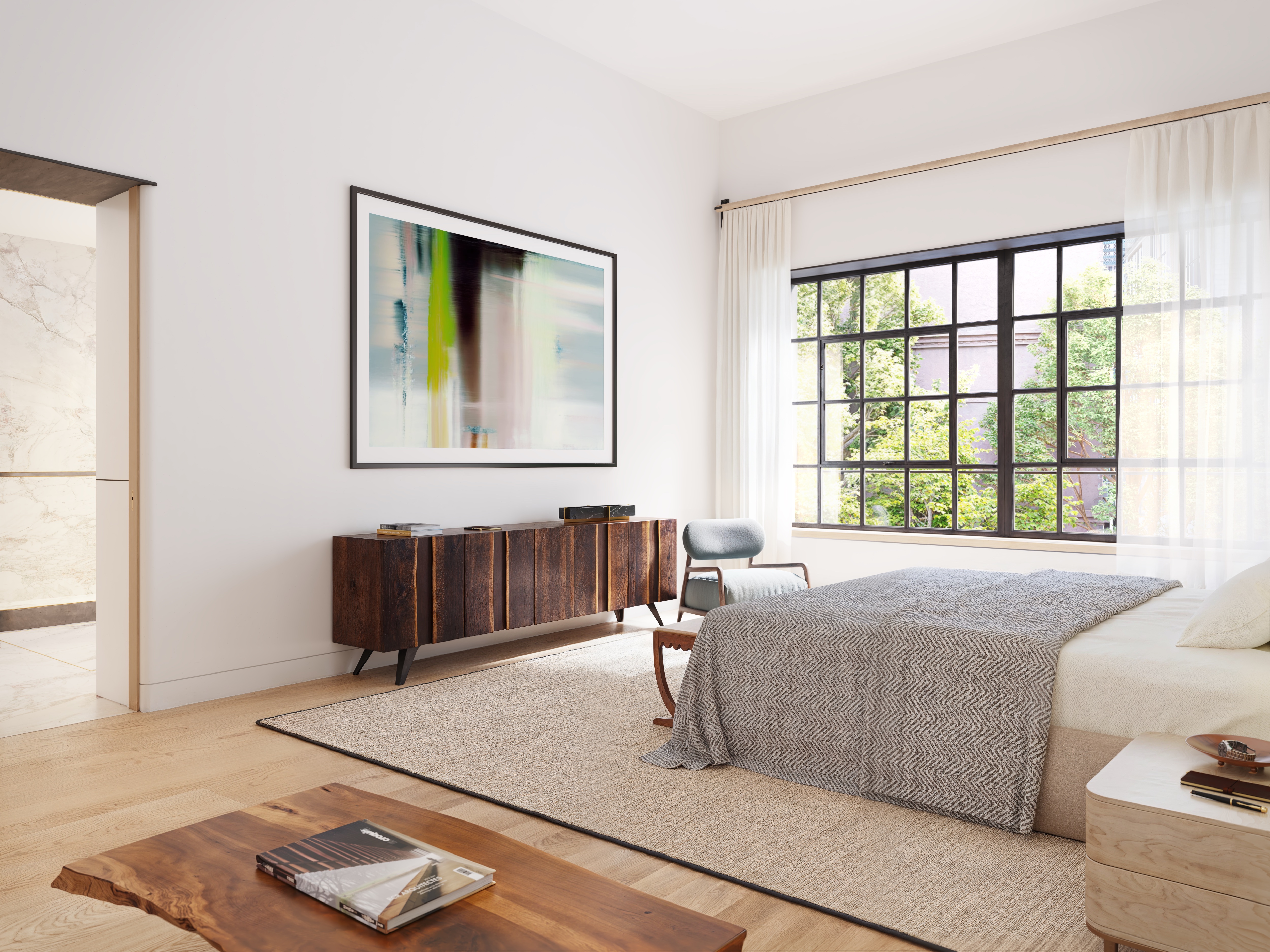 125 Perry Street Manhattan, NY 10014 - Photo 7 of 13 a bed sitting in a bedroom next to a window