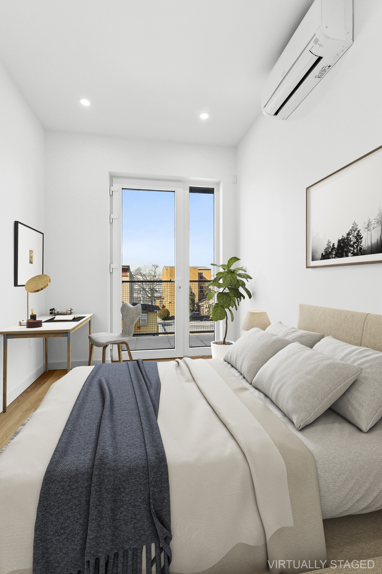 138 Schaefer Street, Unit 3A Brooklyn, NY 11207 - Photo 4 of 12 a bedroom with a bed and a view of bathroom