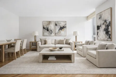 a living room with furniture and a rug