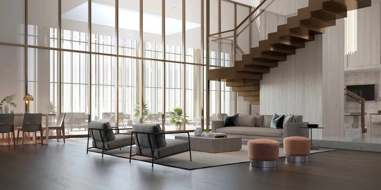 3 Court Square, Unit 3312 Queens, NY 11101 - Photo 9 of 14 a living room with furniture and floor to ceiling windows