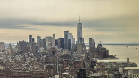 a city view with tall buildings