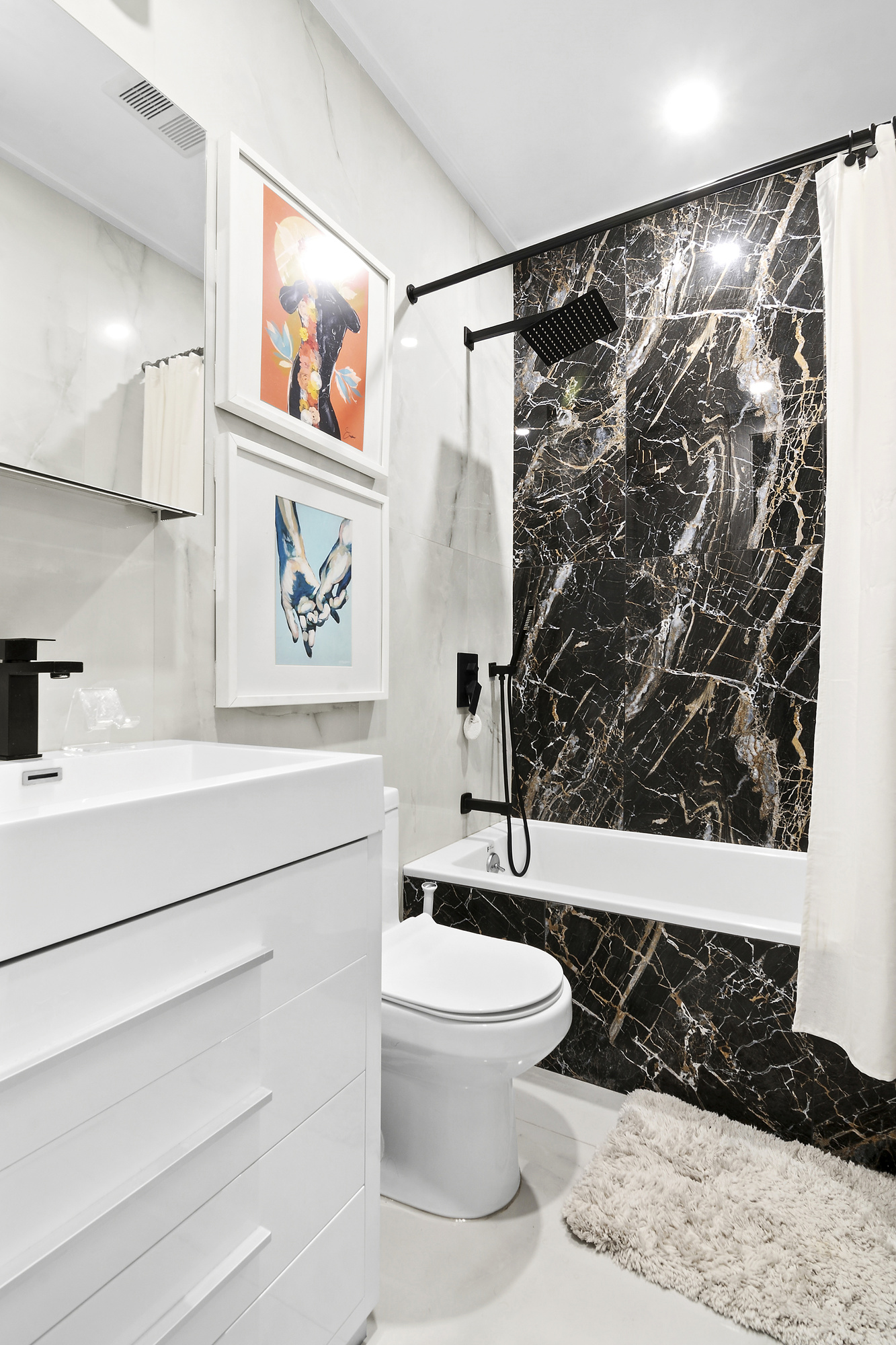 1489 Sterling Place, Unit 2A Brooklyn, NY 11213 - Photo 7 of 9 a bathroom with a toilet a sink and a shower curtain