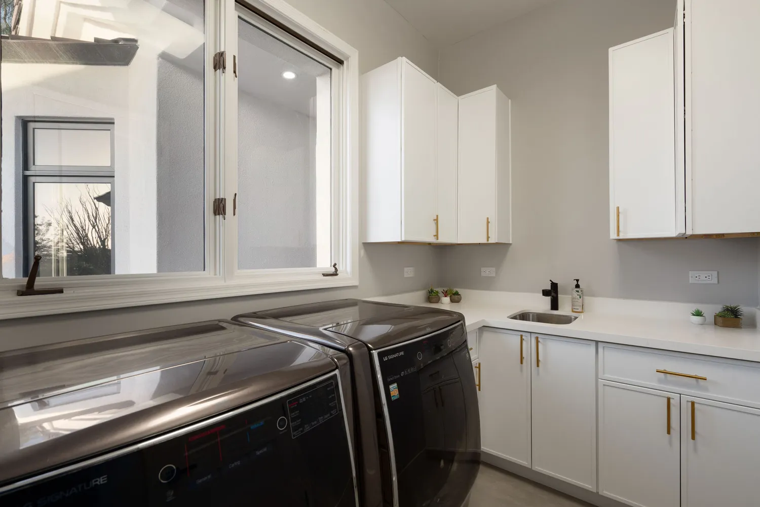 an aerial view of a house with garden space