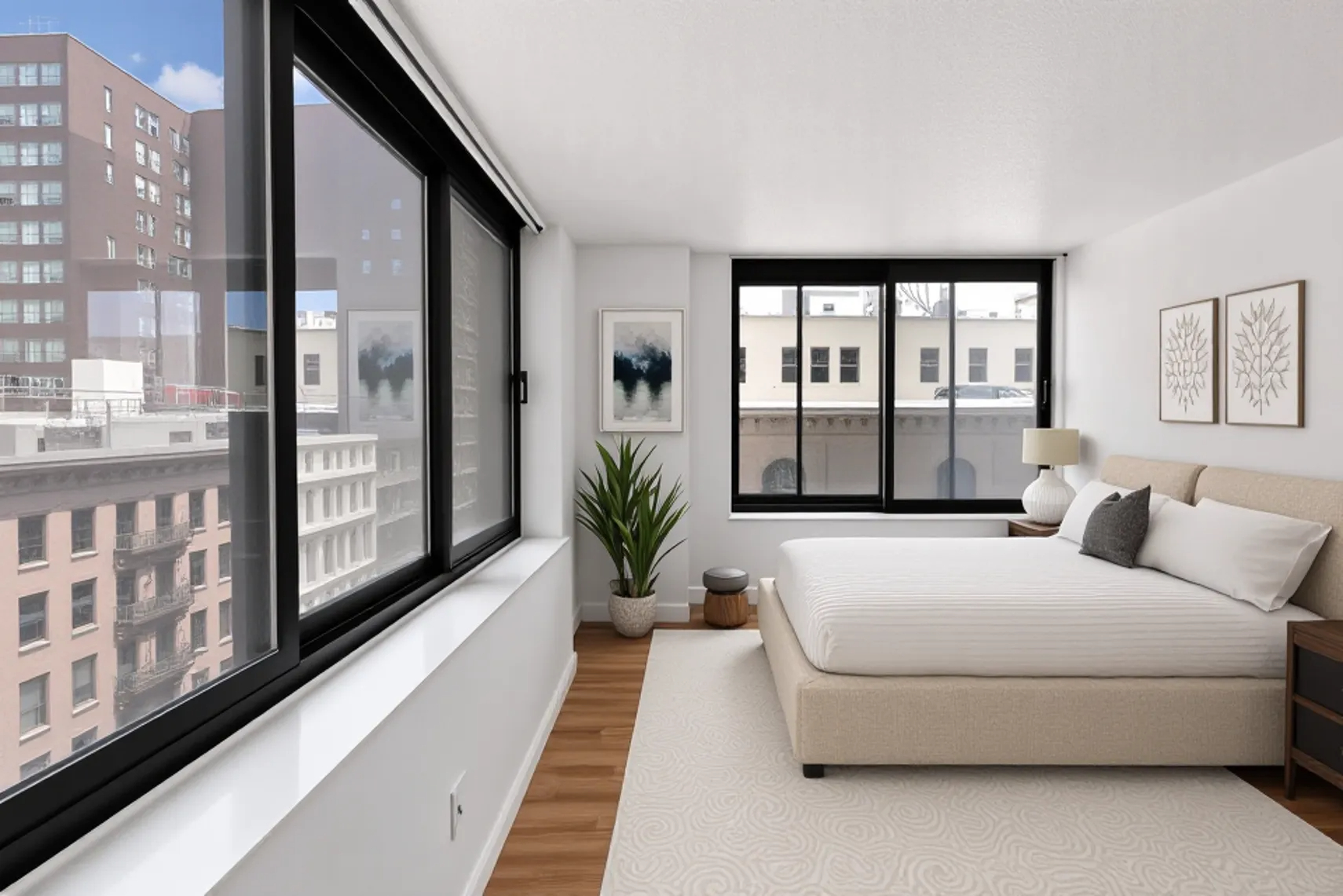 376 Broadway, Unit 8F Manhattan, NY 10013 - Photo 5 of 20 a bedroom with a large bed and a large window