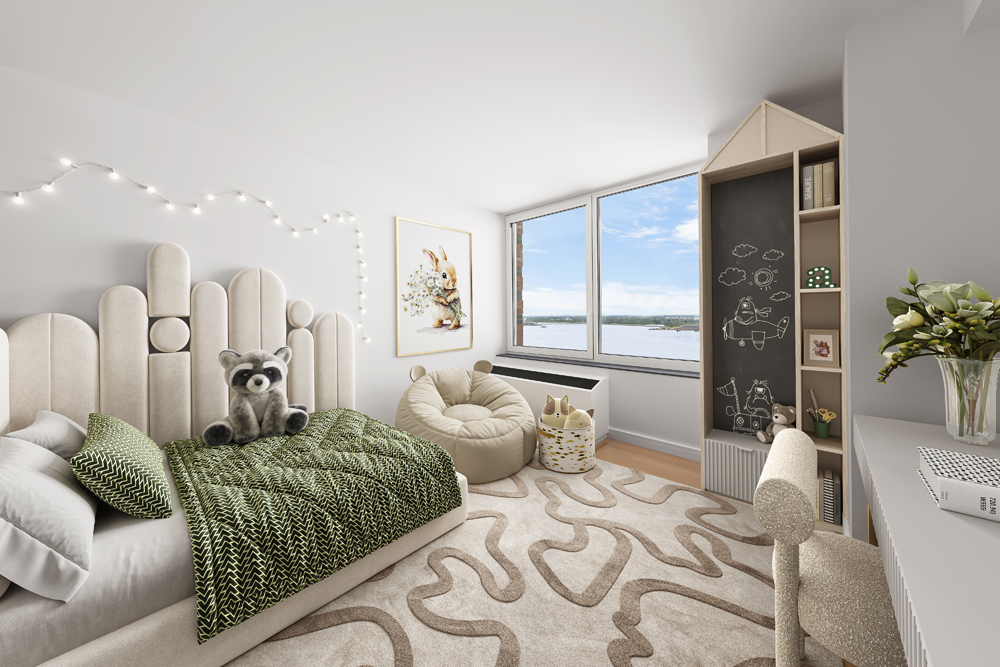 30 West Street, Unit 19A Manhattan, NY 10004 - Photo 7 of 12 a bedroom with furniture and wooden floor