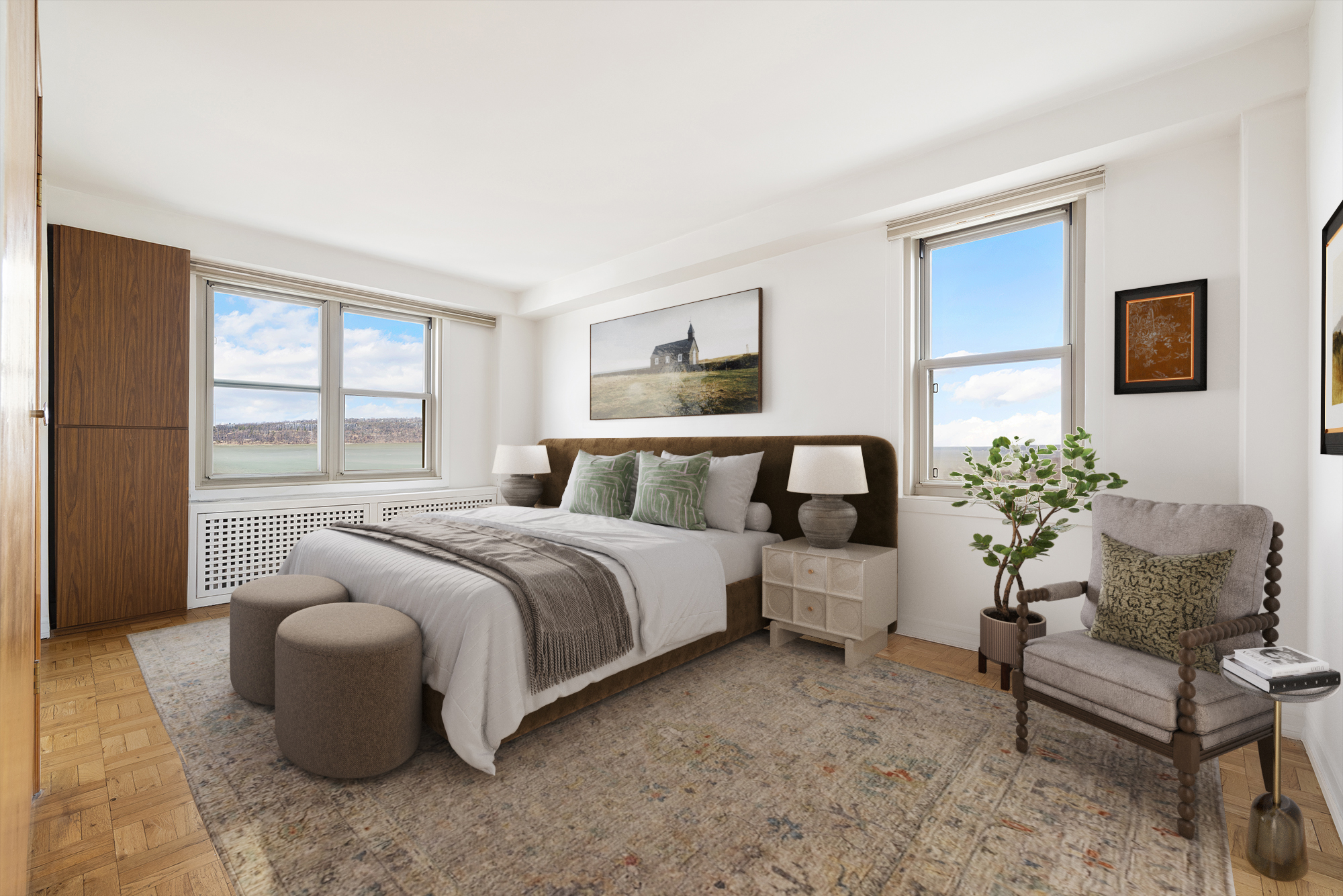 900 West 190th Street, Unit 10O Manhattan, NY 10040 - Photo 5 of 15 a spacious bedroom with a bed and a couch