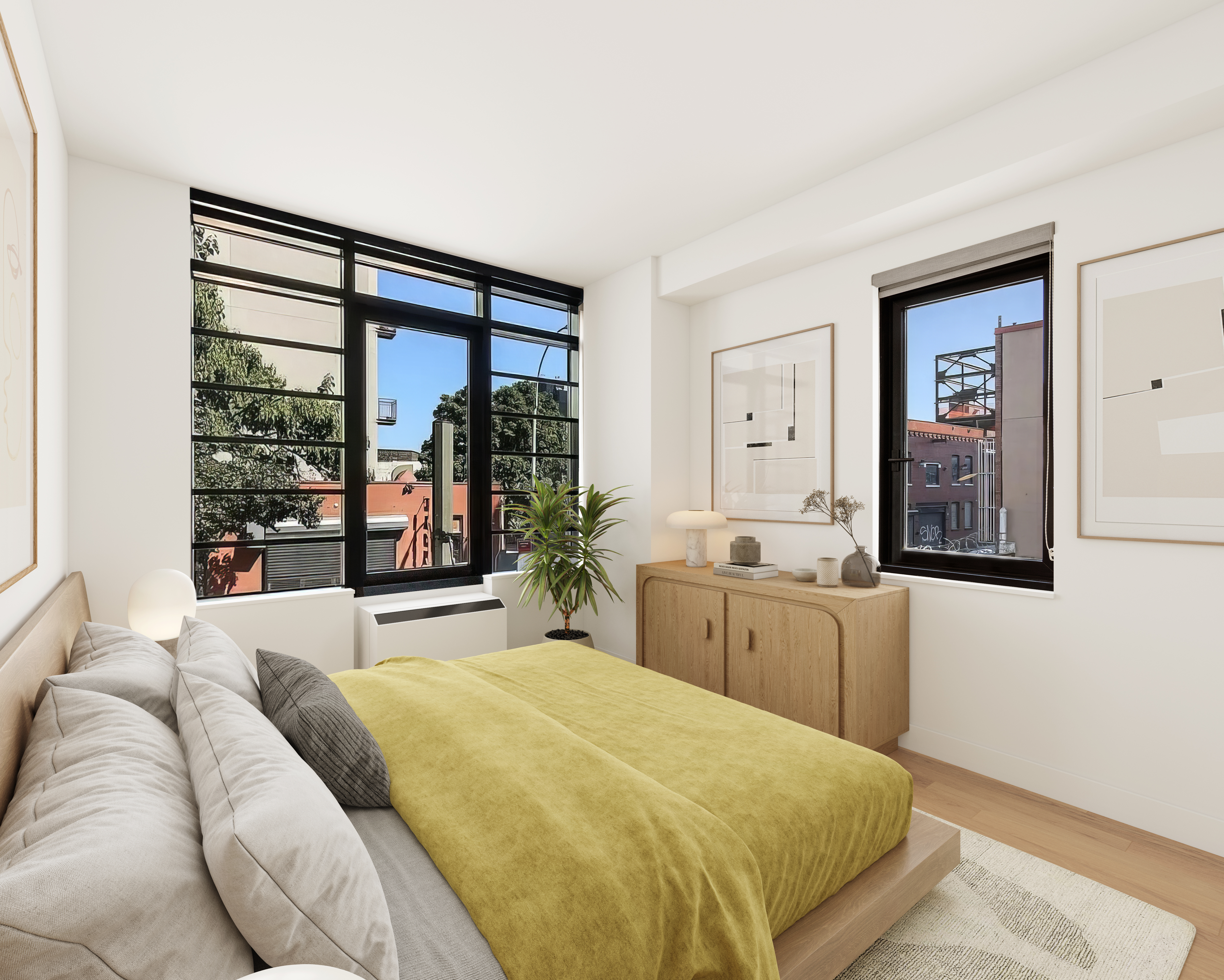 500 Waverly Avenue, Unit 2A Brooklyn, NY 11238 - Photo 5 of 14 a bedroom with a large bed and a large window