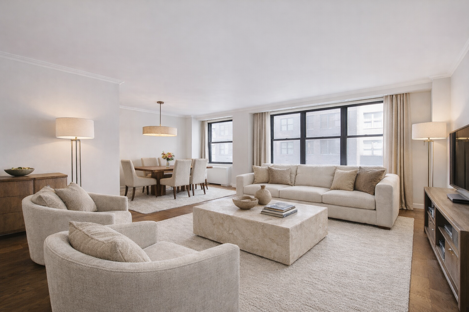 225 East 57th Street, Unit 5K Manhattan, NY 10022 - Photo 1 of 11 a living room with furniture and a window