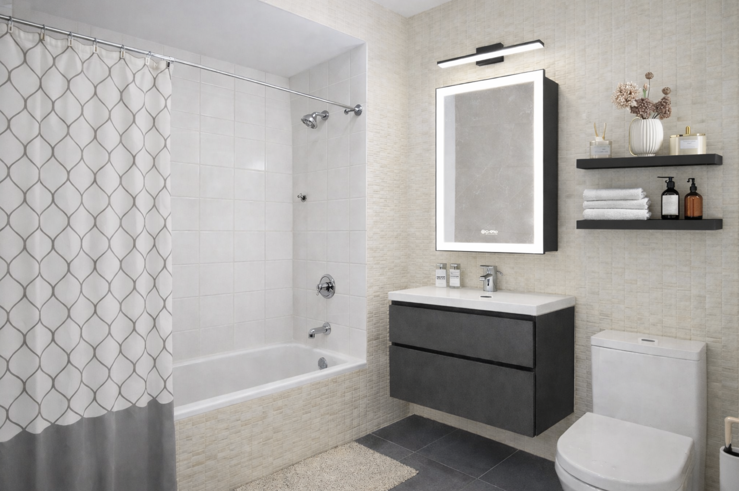 223 Pulaski Street, Unit 1A Brooklyn, NY 11206 - Photo 5 of 9 a bathroom with a sink a toilet and a bathtub
