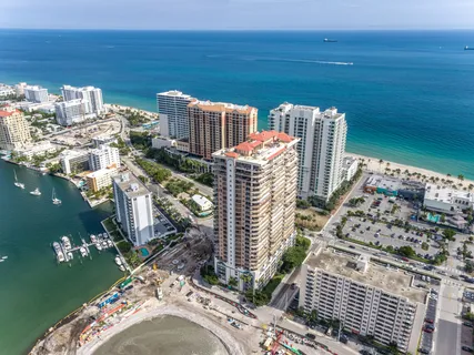 an aerial view of a house with outdoor space